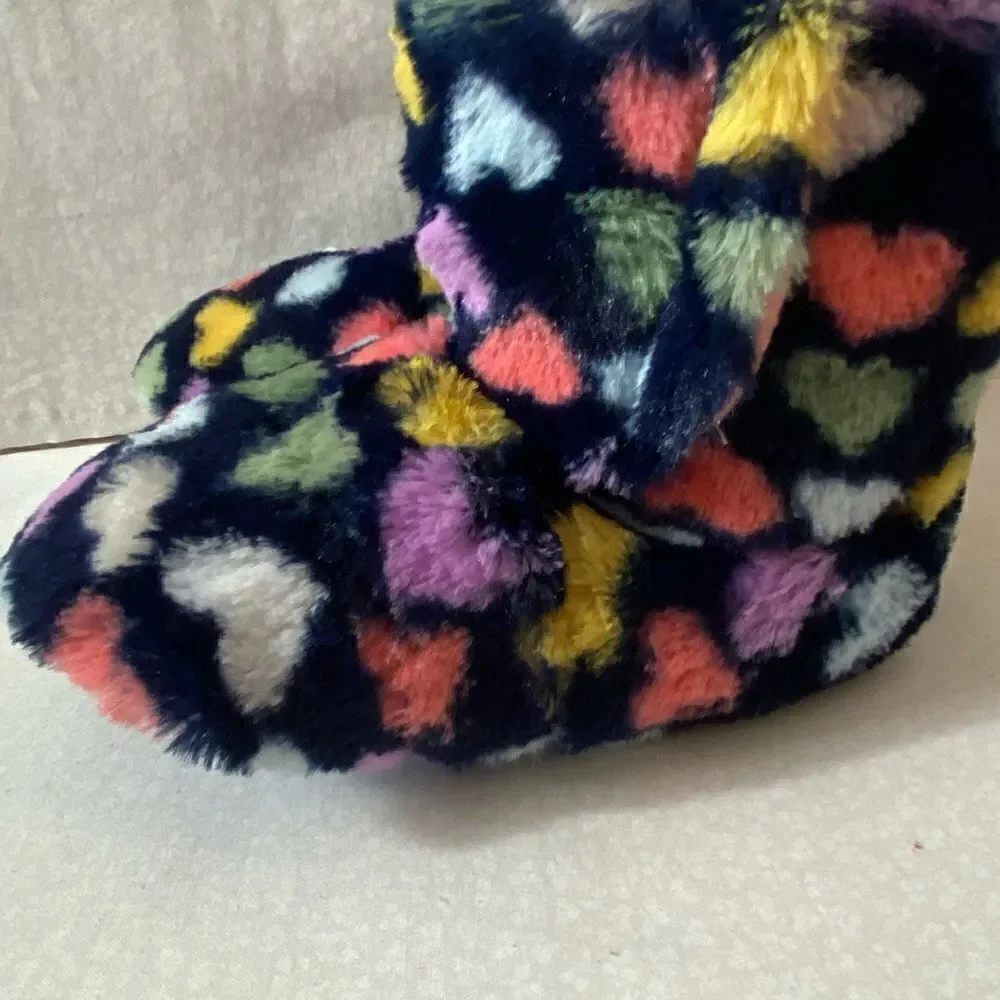 Carter’s Girls Jette Faux Fur Slippers with Heart Pattern